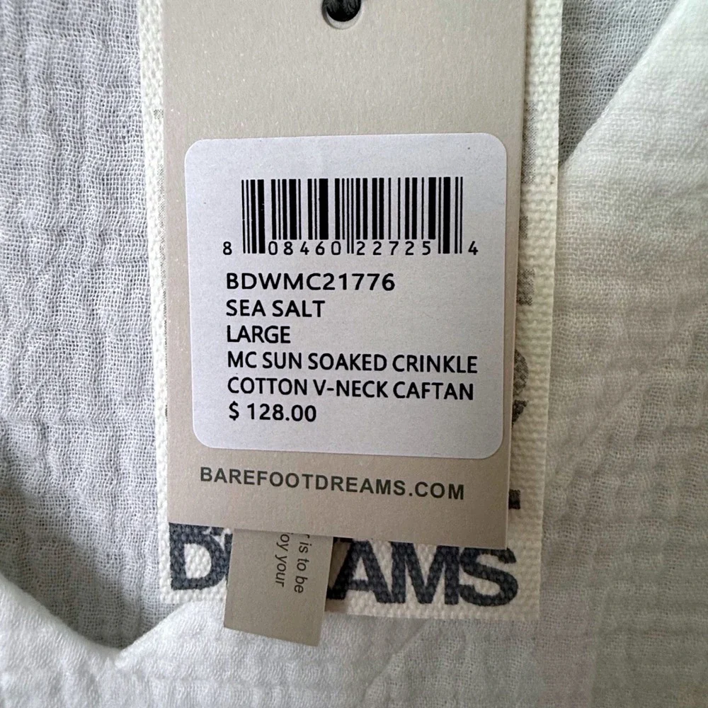 Barefoot Dreams Malibu Collection Crinkle Cotton V-Neck Caftan Dress Size L - Picture 6 of 10